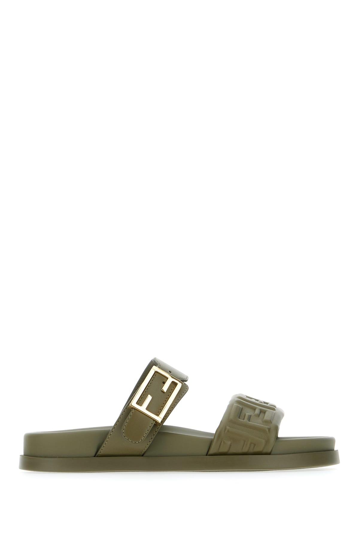 fendi olive green nappa leather feel sandals