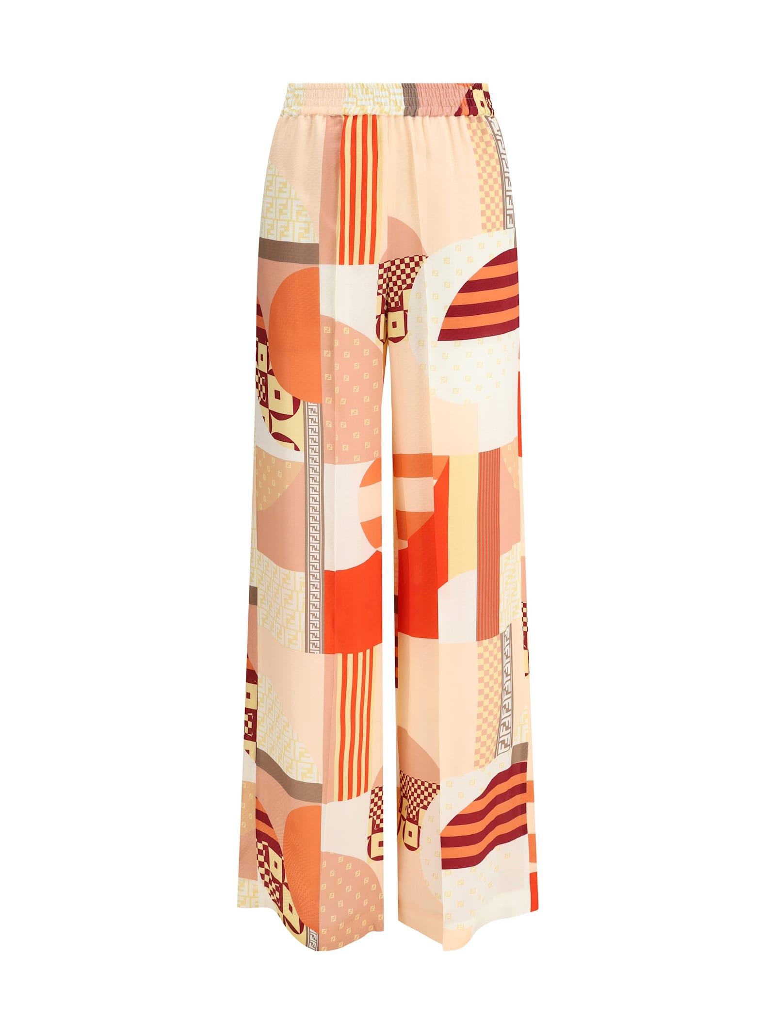fendi patchwork print silk crepe pants