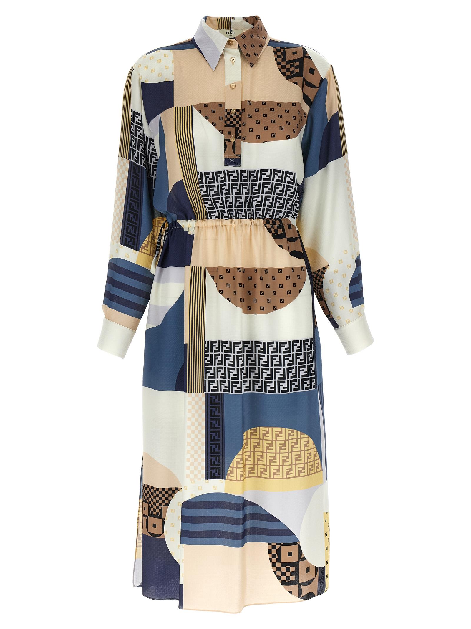 fendi patchwork silk dress multicolor - women