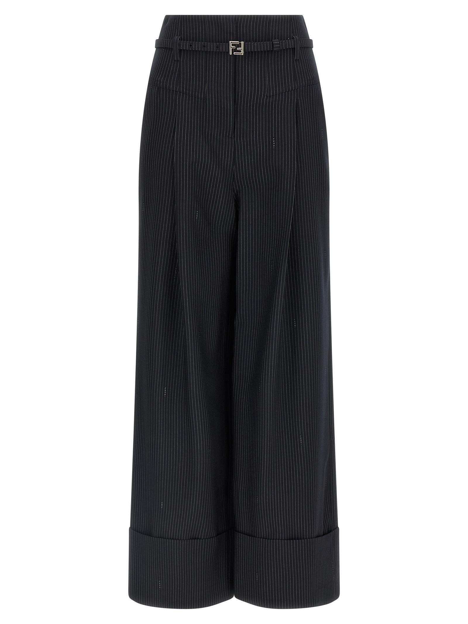 fendi pinstripe wool pants blue - women