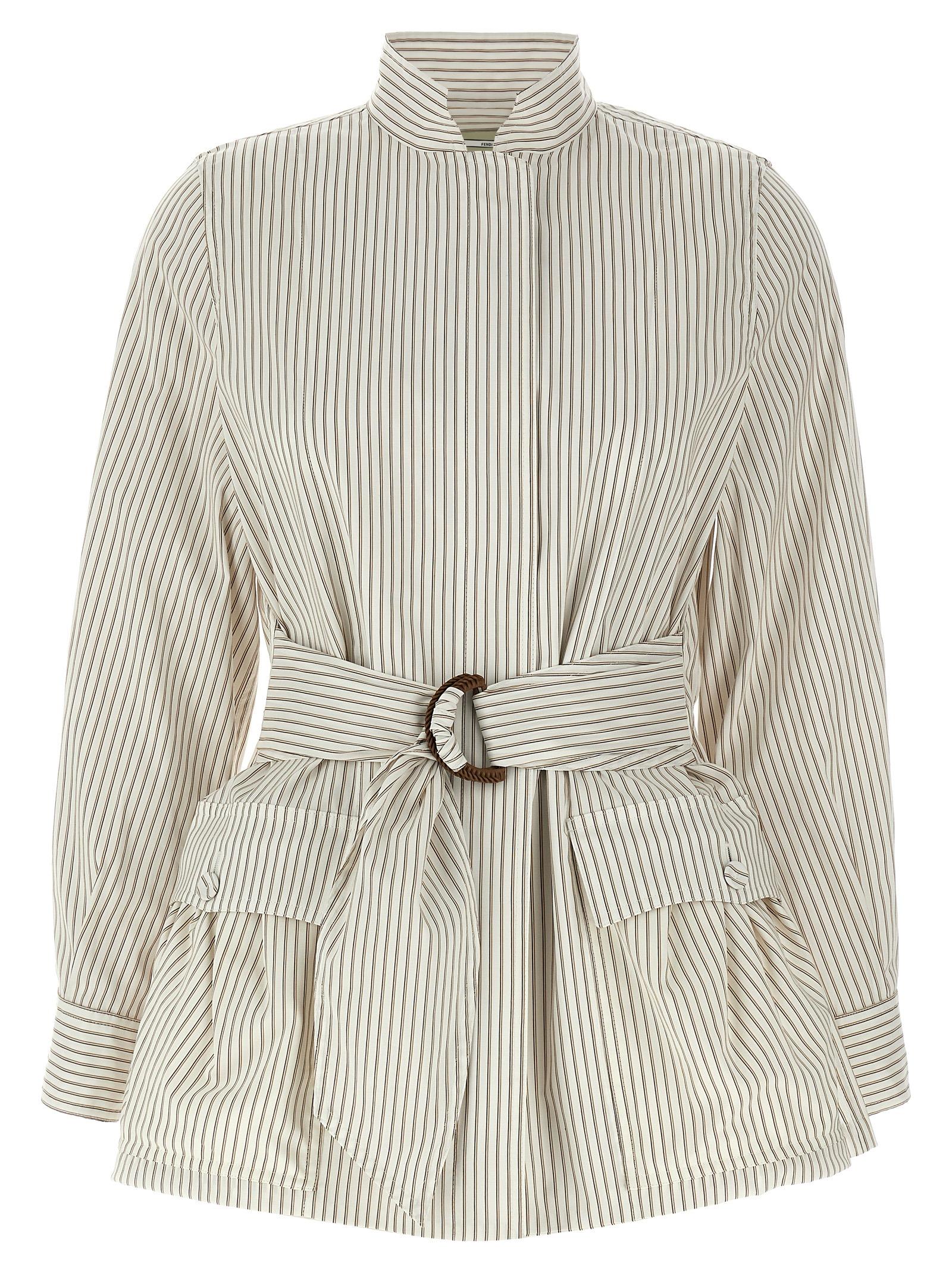 fendi striped blouson white cotton down jacket, parka, casual jackets - women