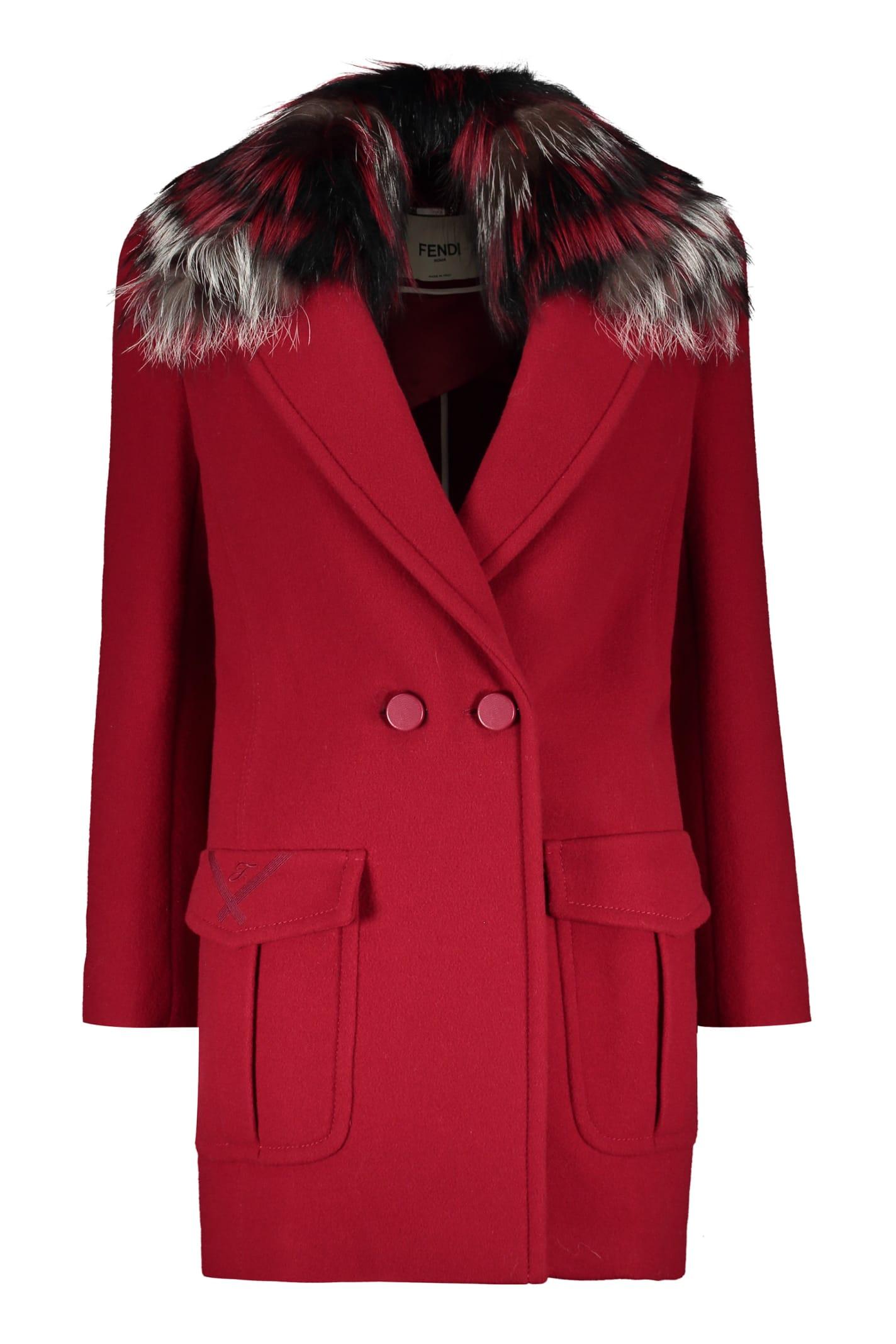 fendi virgin wool coat with fox fur