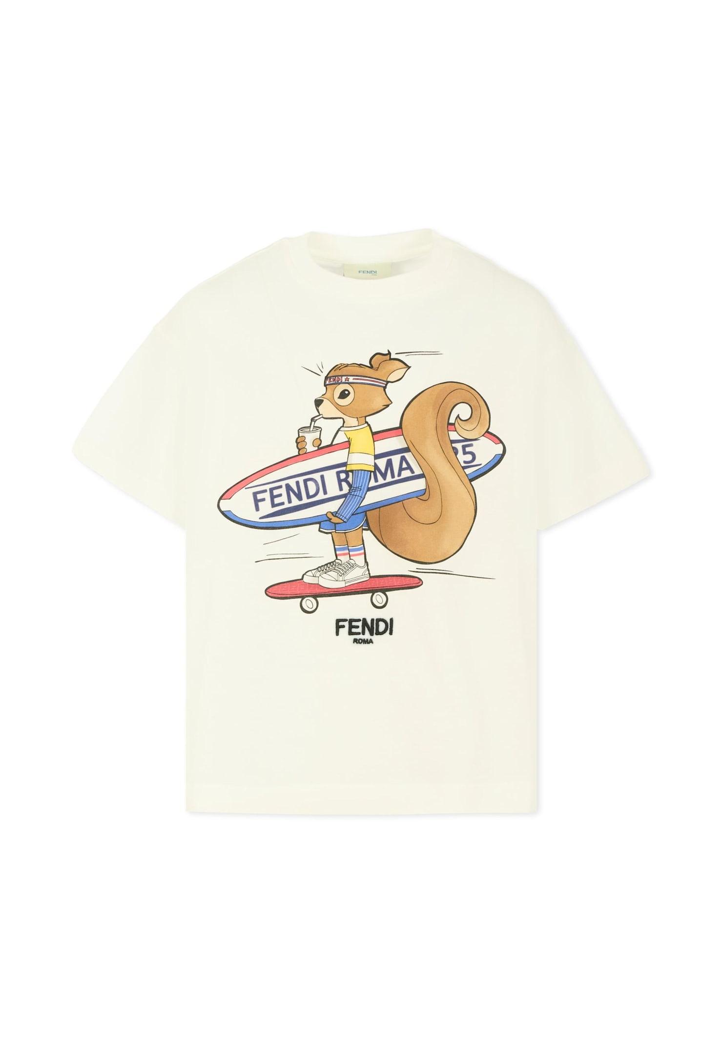 fendi white t-shirt for girl with squirrel and logo