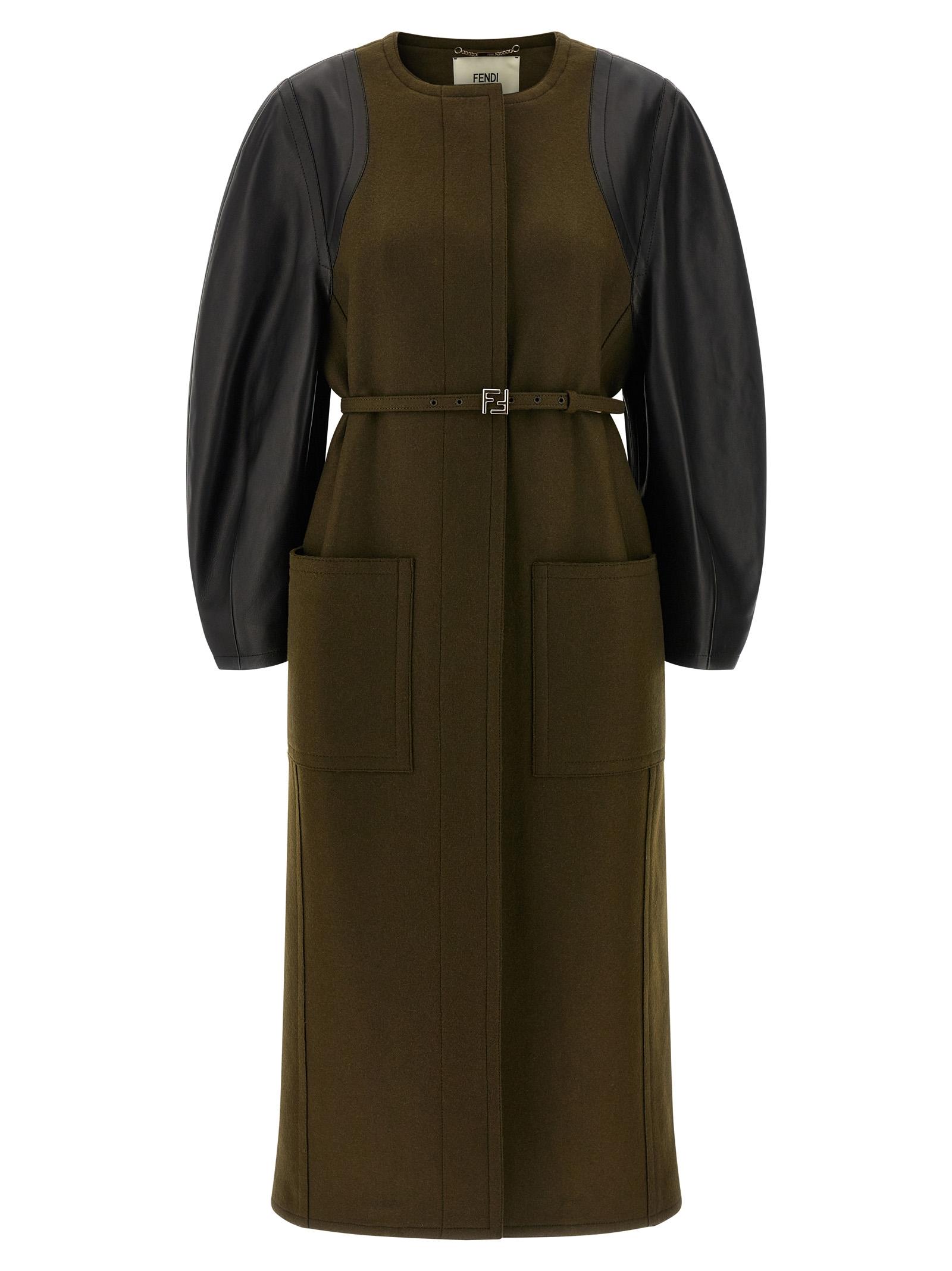 fendi wool felt coat green viscose coats, trench - women