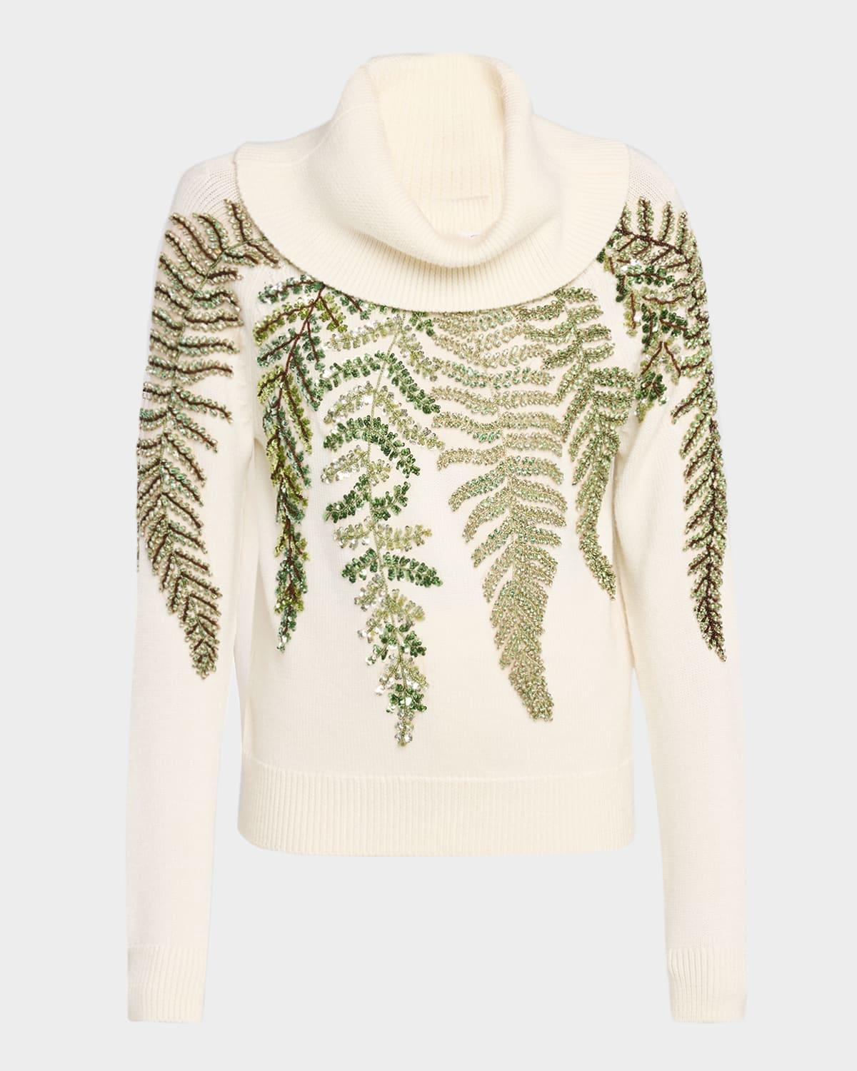 fern crystal embroidered turtleneck sweater