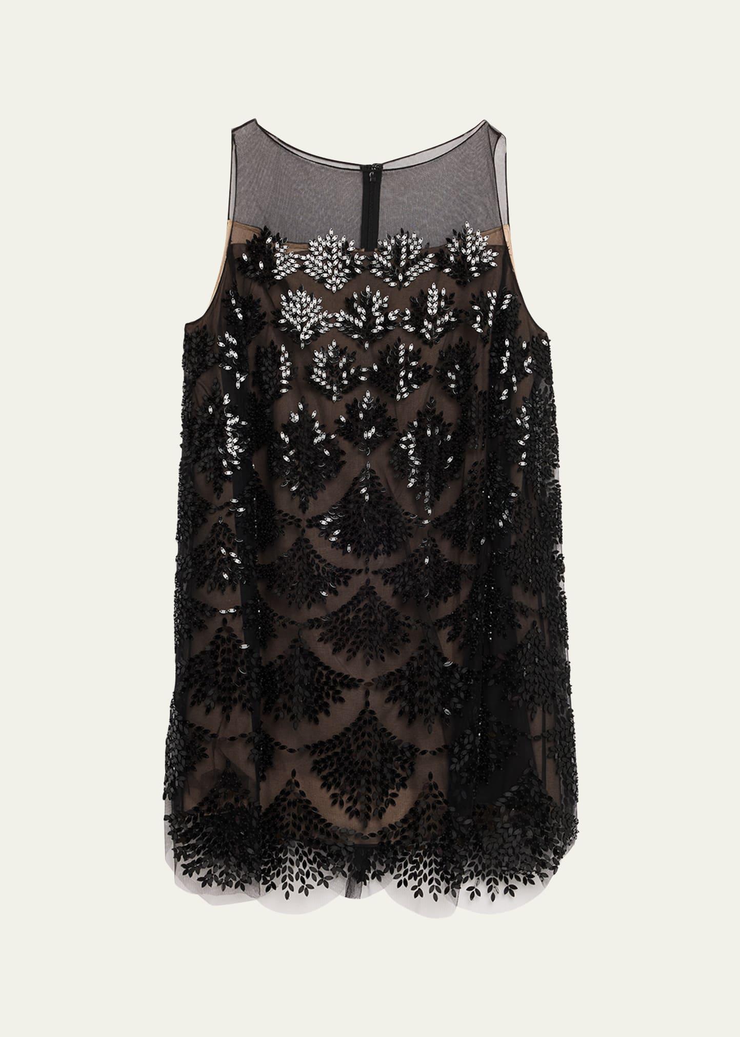 fern embroidered sleeveless mini shift dress