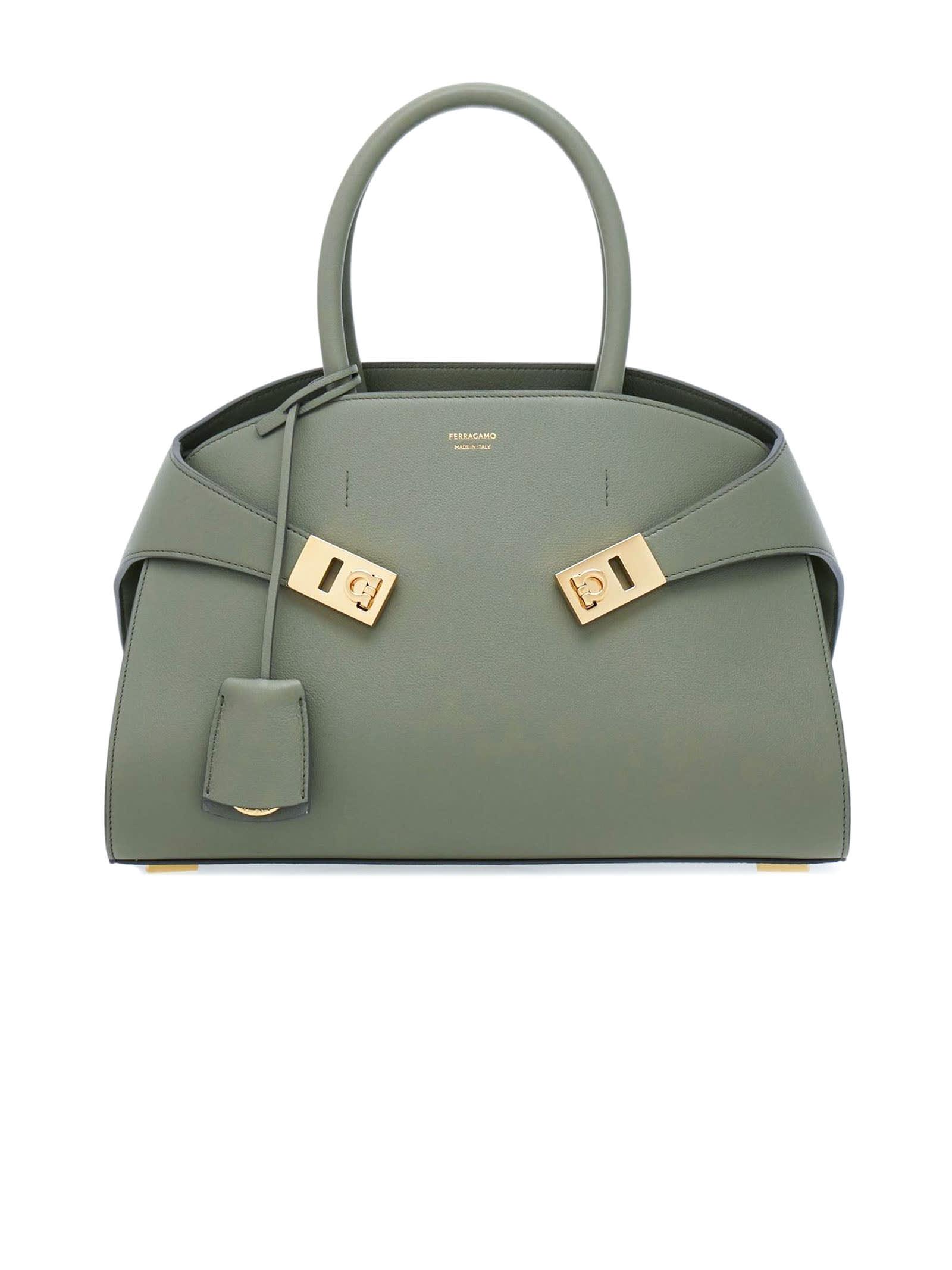 ferragamo ash grey small hug leather tote bag