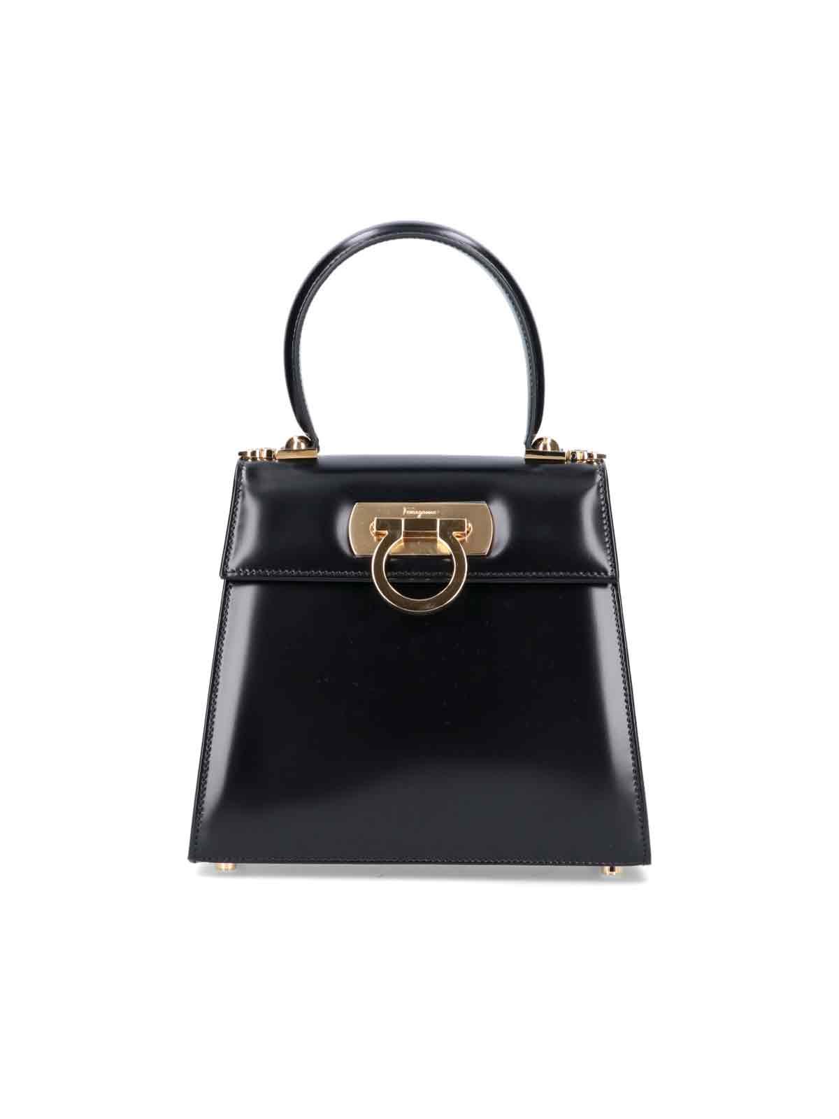 ferragamo bags black calf leather - women
