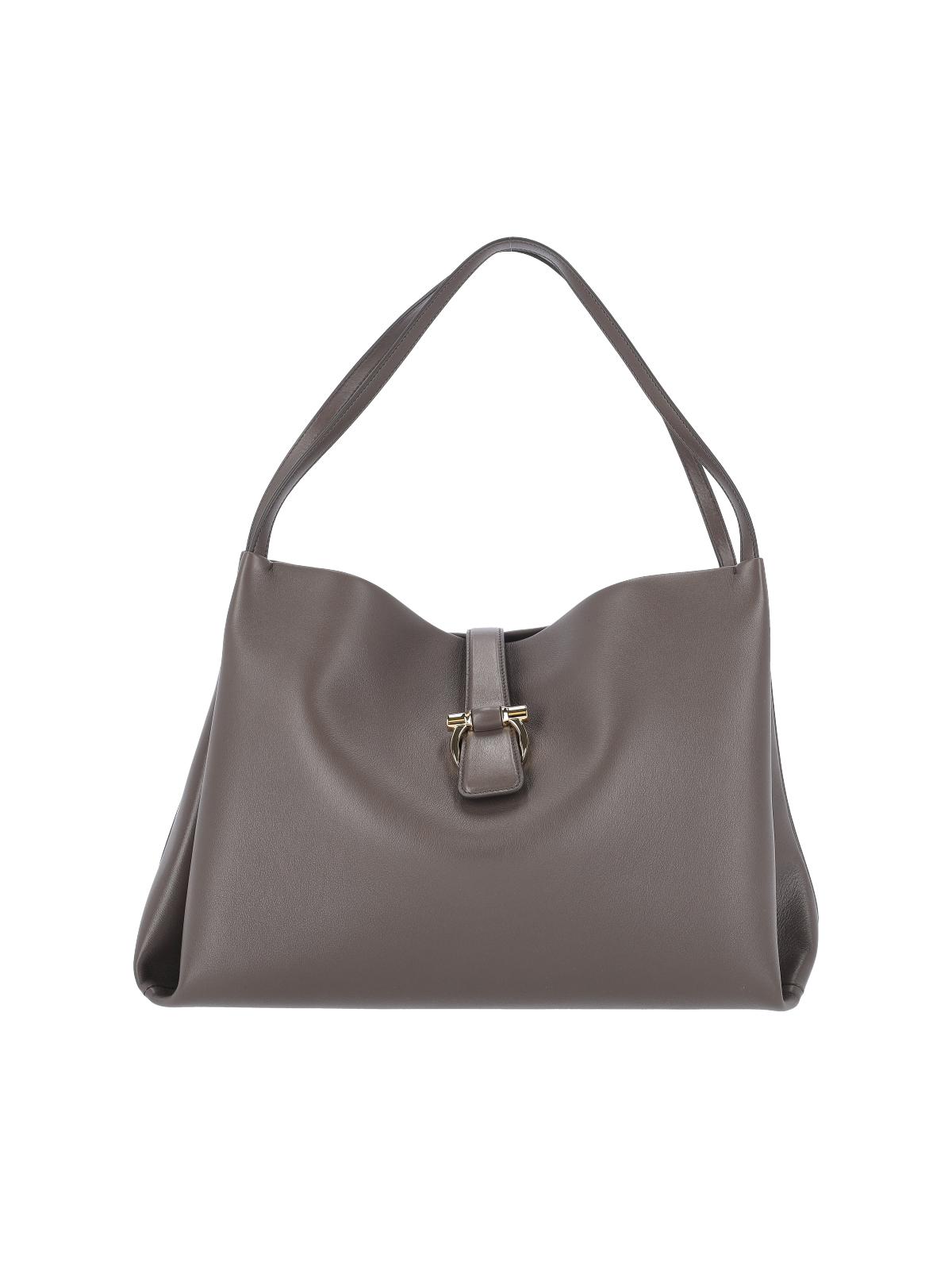 ferragamo bags grey calf leather - women