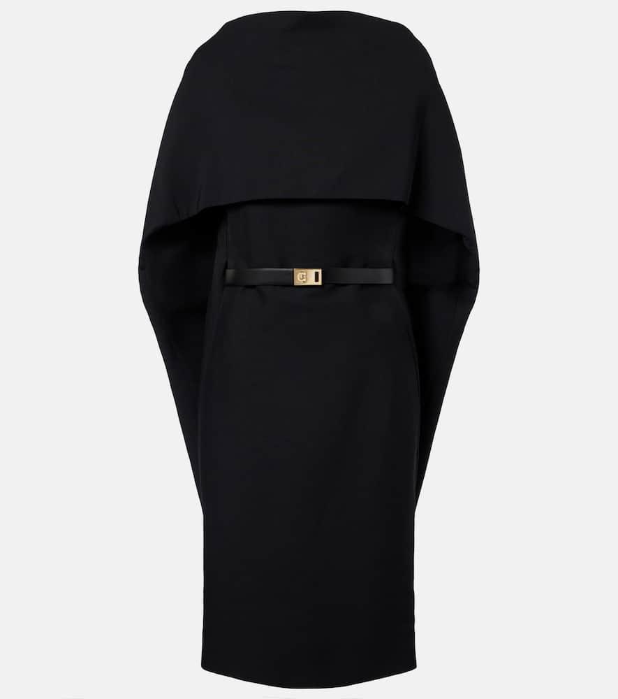 ferragamo belted caped midi dress
