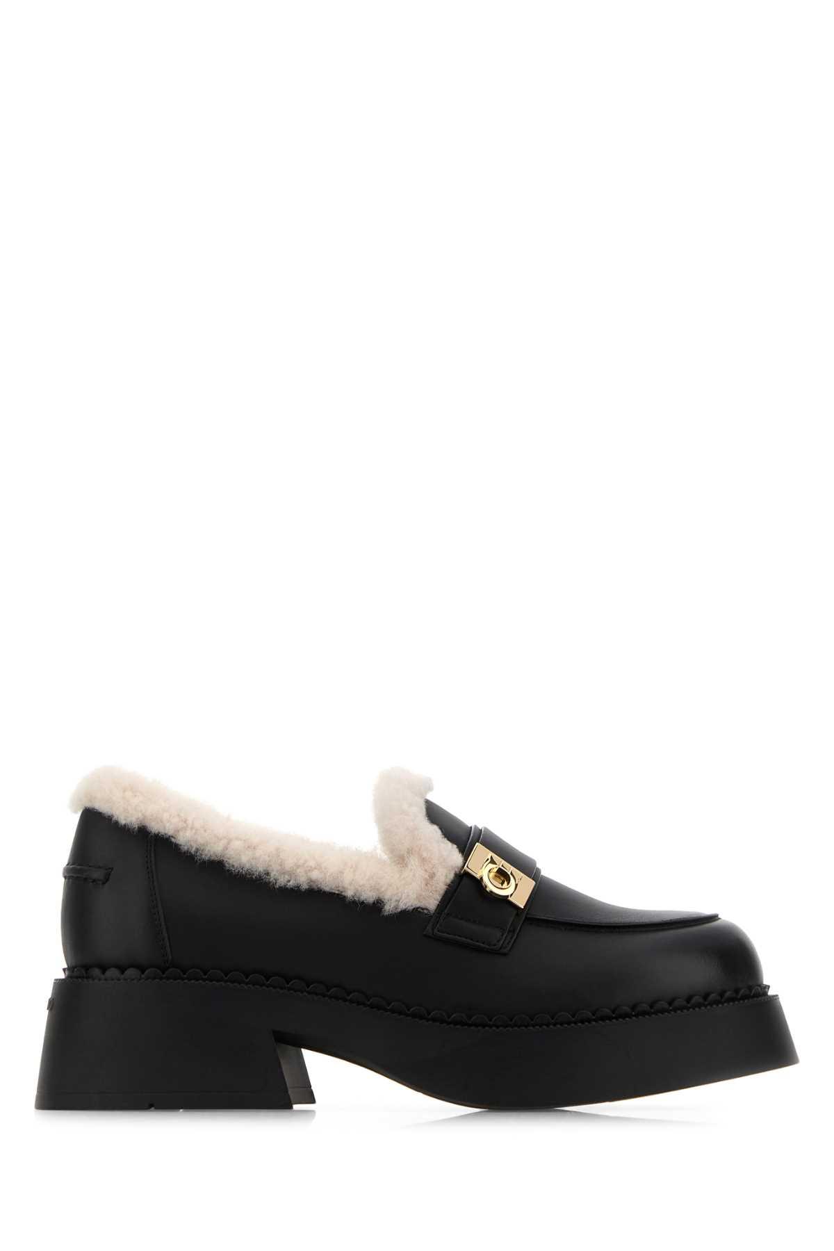 ferragamo black leather caminia loafers