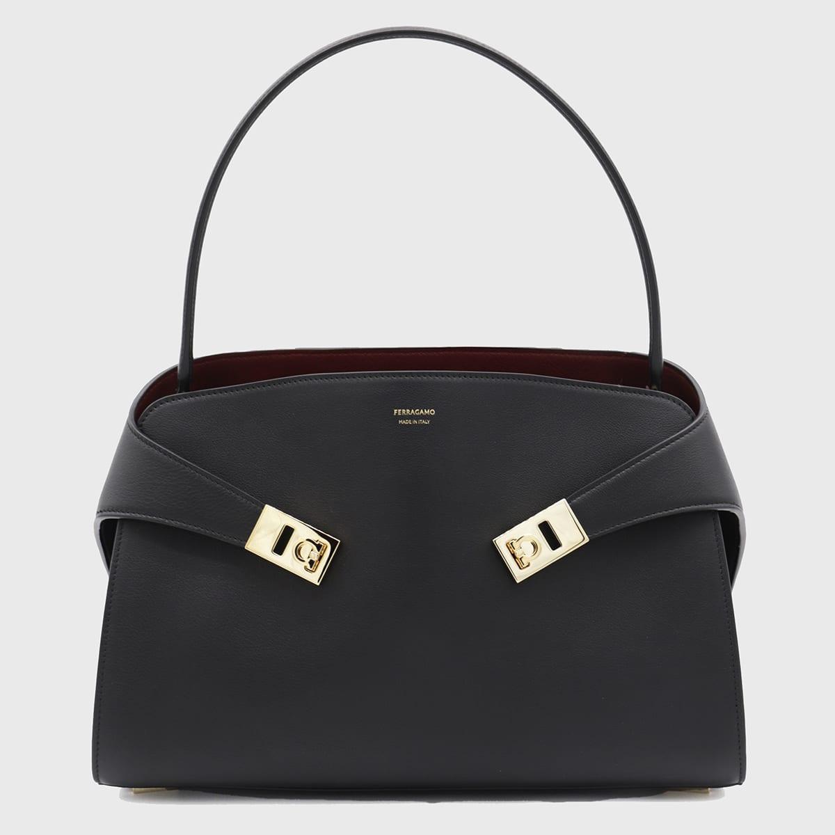 ferragamo black leather hug s shoulder bag