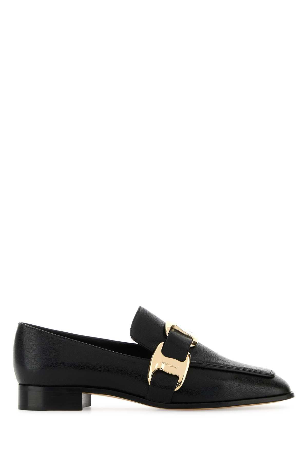 ferragamo black leather limania loafers