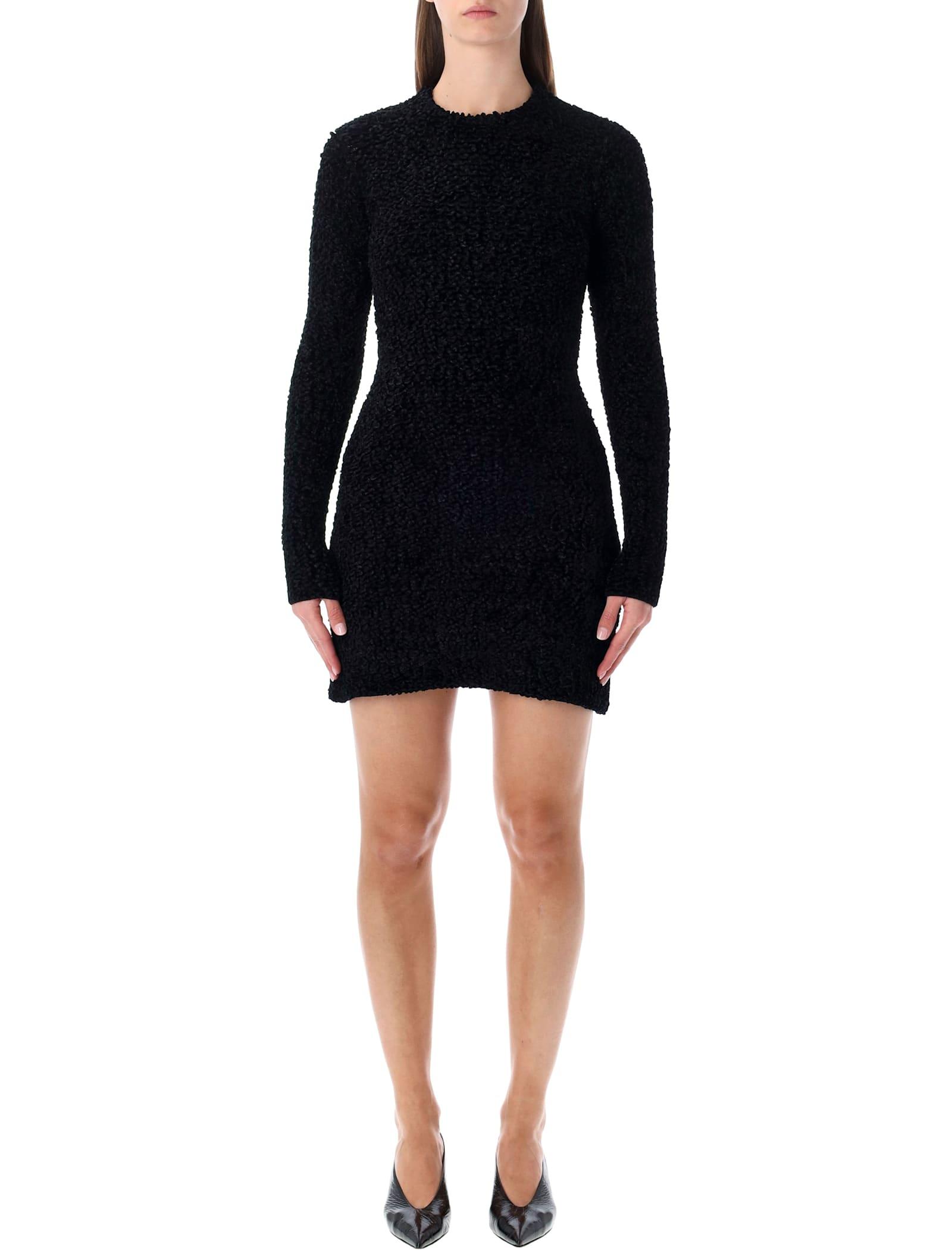 ferragamo black short astrakhan-effect knit dress