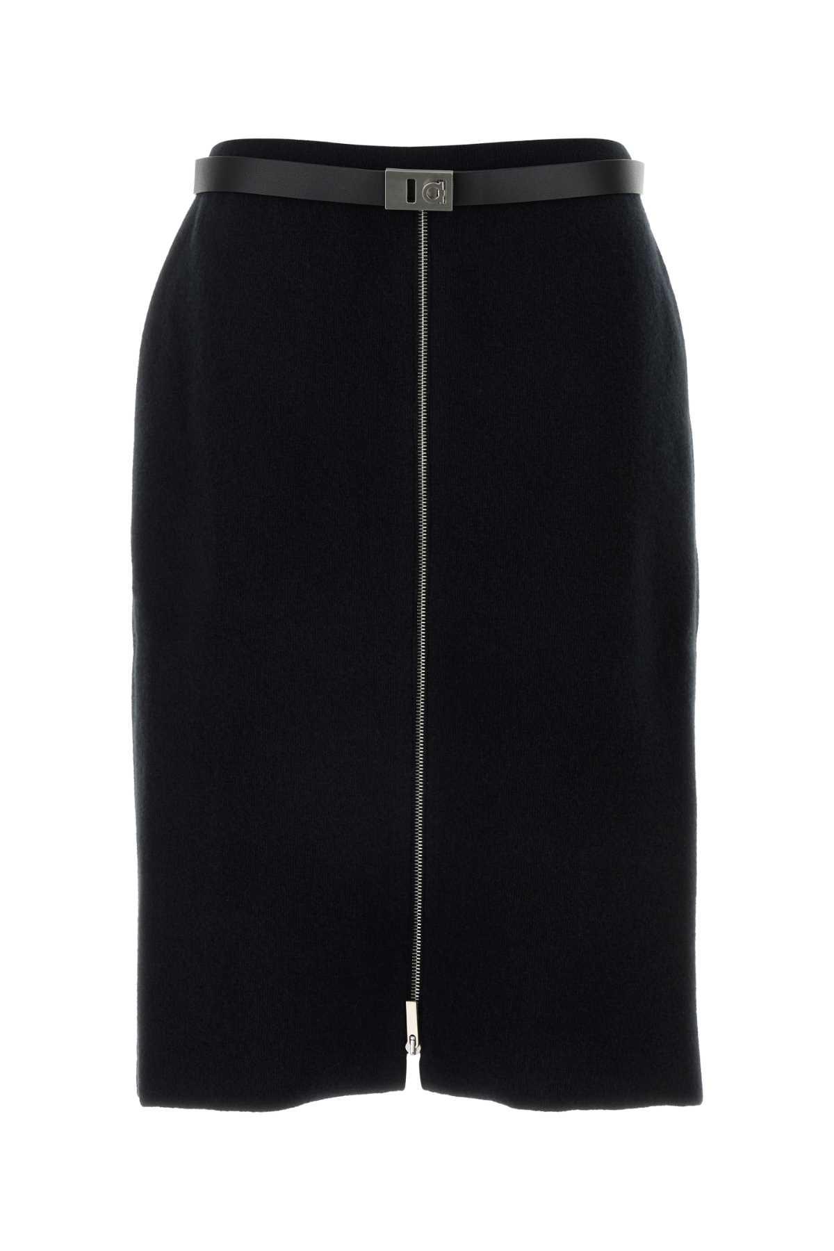 ferragamo black stretch wool blend skirt