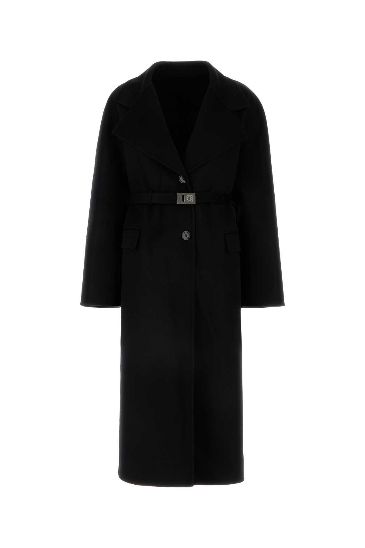 ferragamo black wool blend coat