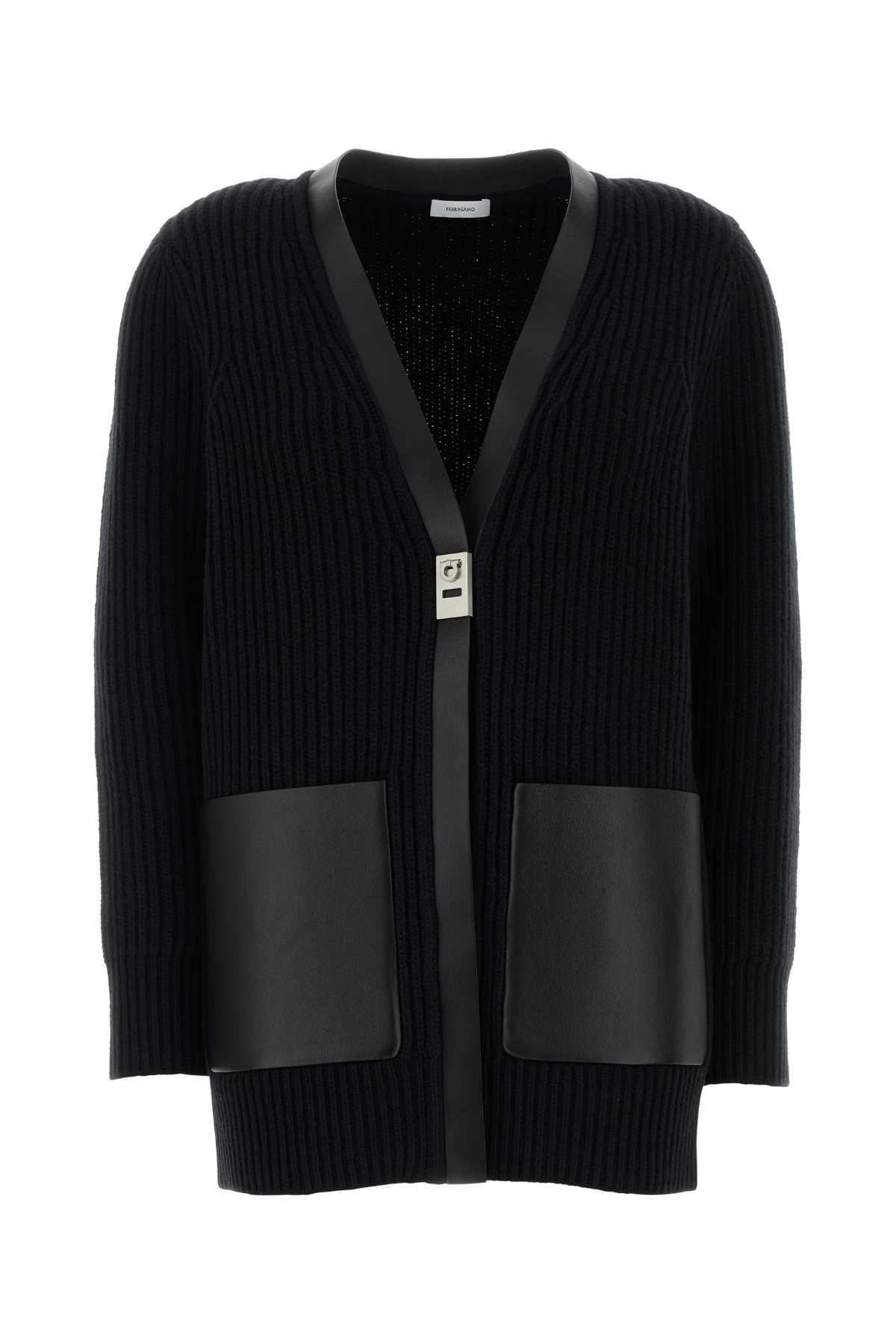 ferragamo black wool cardigan