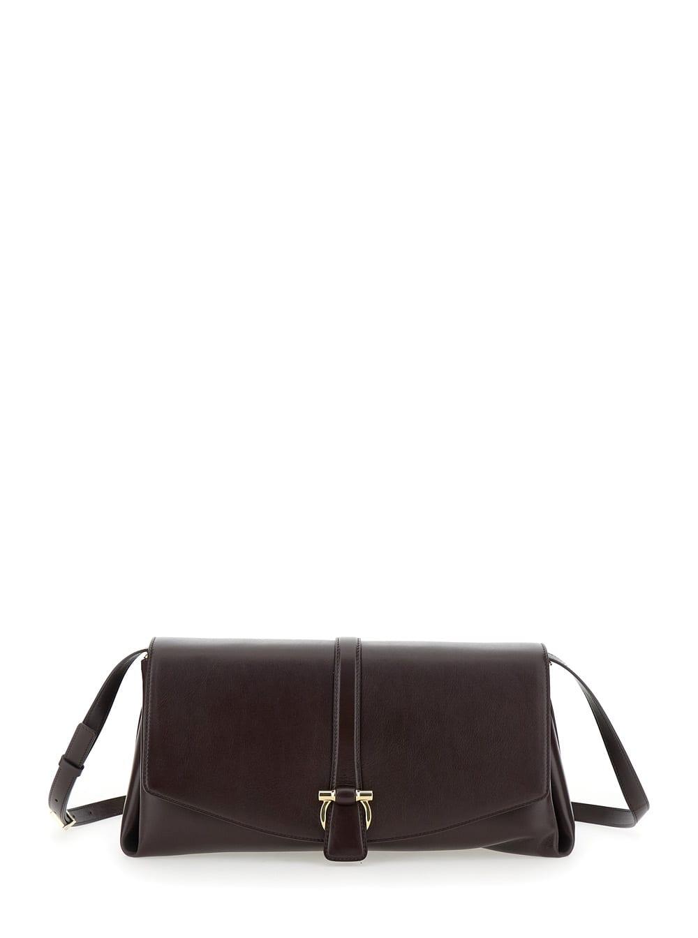 ferragamo bordeaux crossbody bag with gancini buckle detail in leather woman