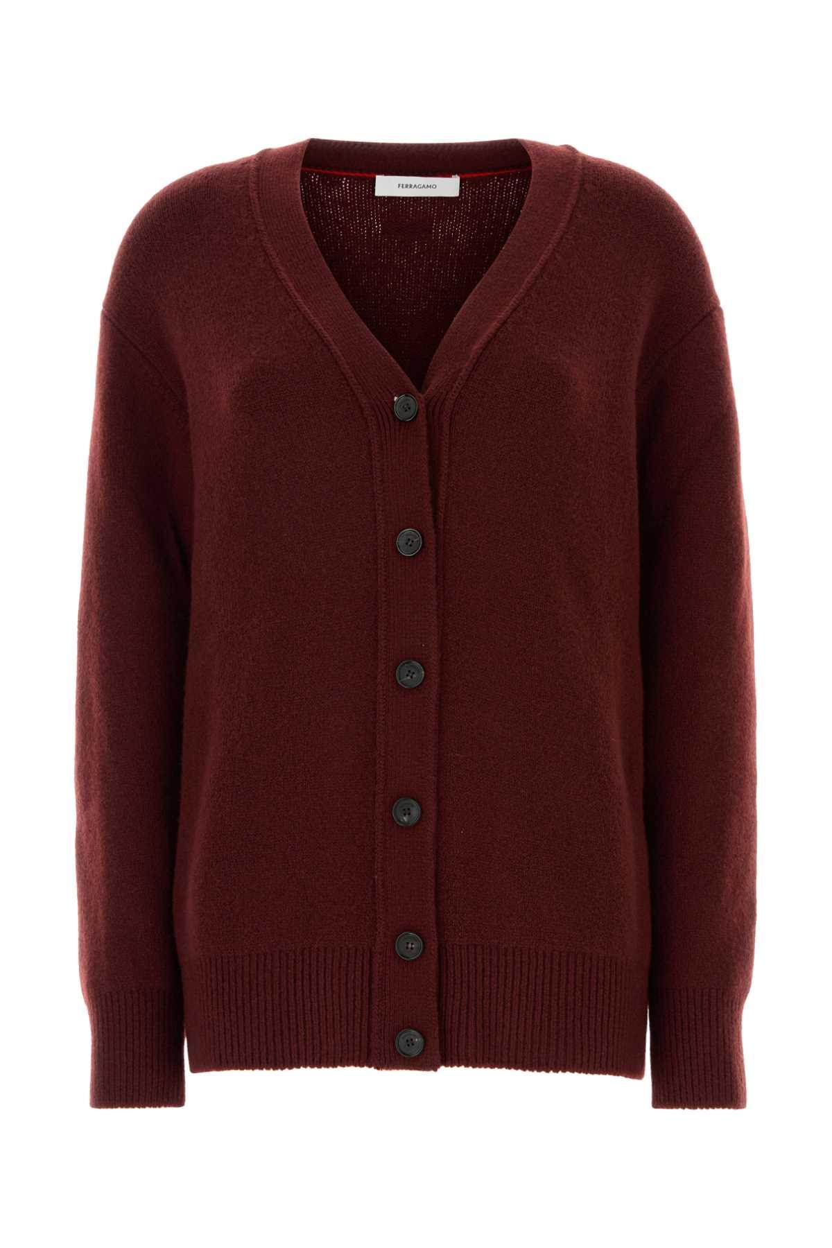 ferragamo burgundy cashmere blend cardigan