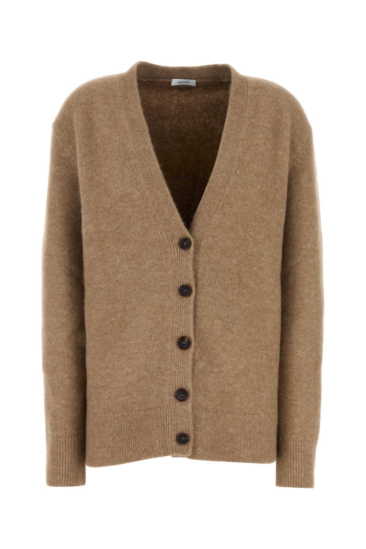 ferragamo camel stretch alpaca blend oversize cardigan