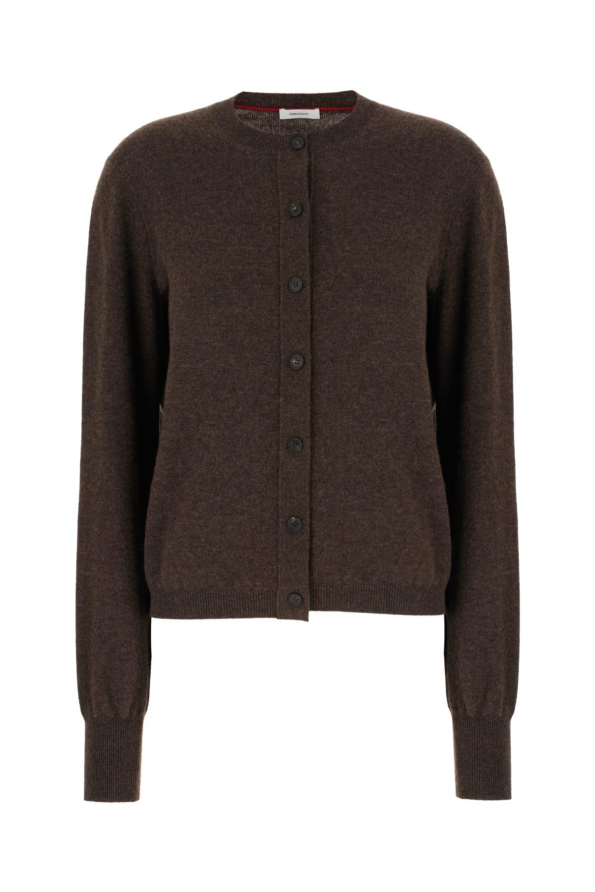 ferragamo chocolate stretch wool blend cardigan