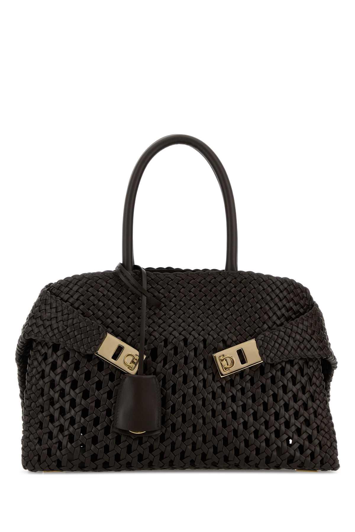 ferragamo dark brown leather hug handbag