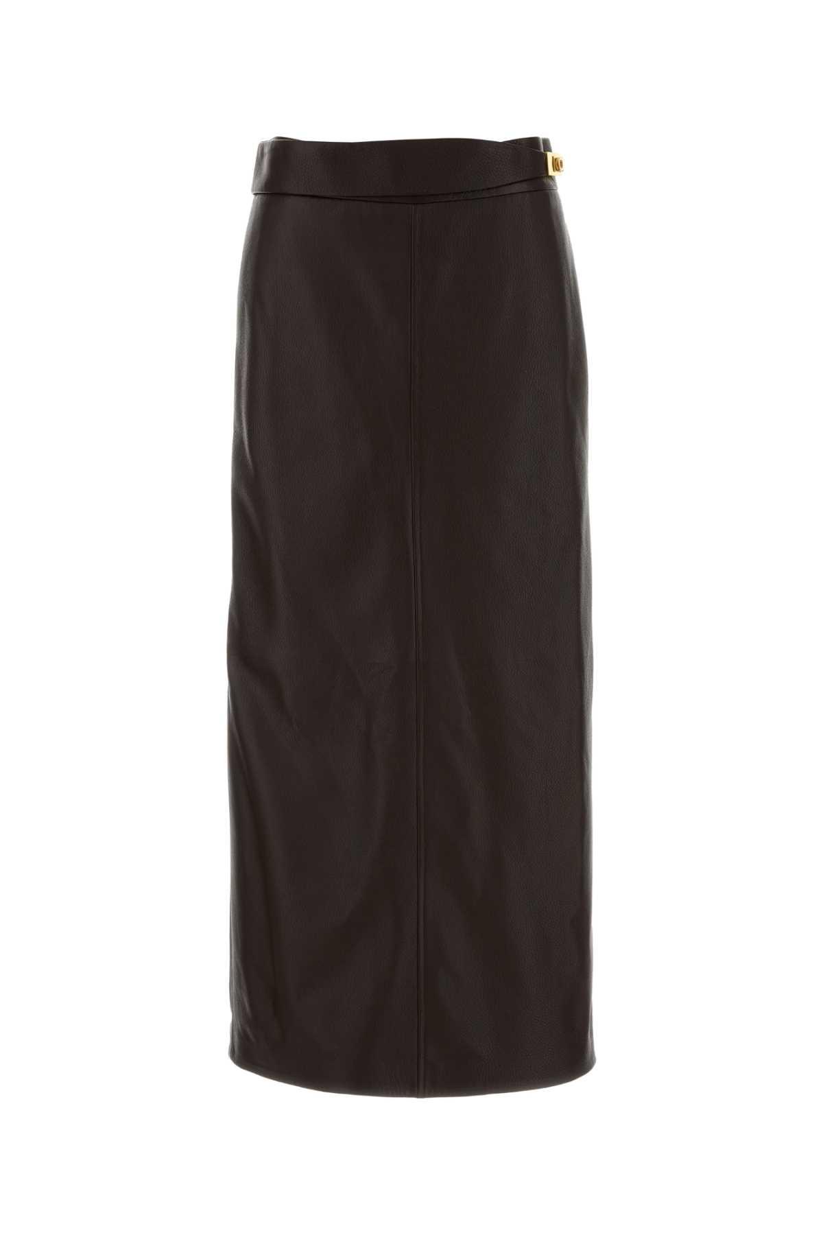 ferragamo dark brown leather skirt