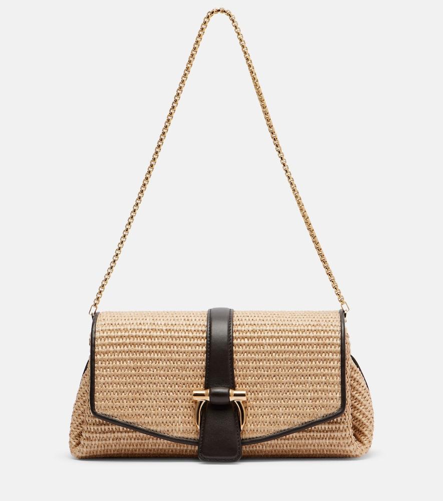 ferragamo ferragamo mia small raffia shoulder bag