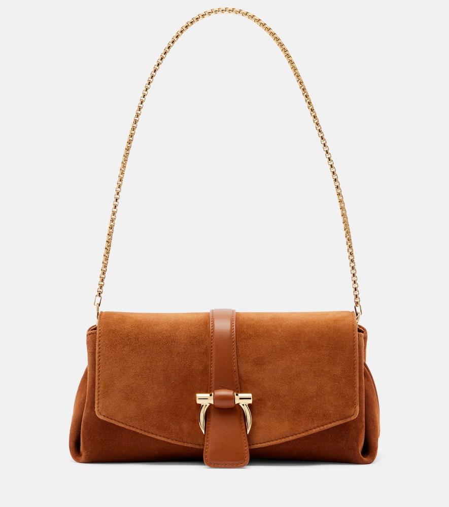 ferragamo flap small suede shoulder bag
