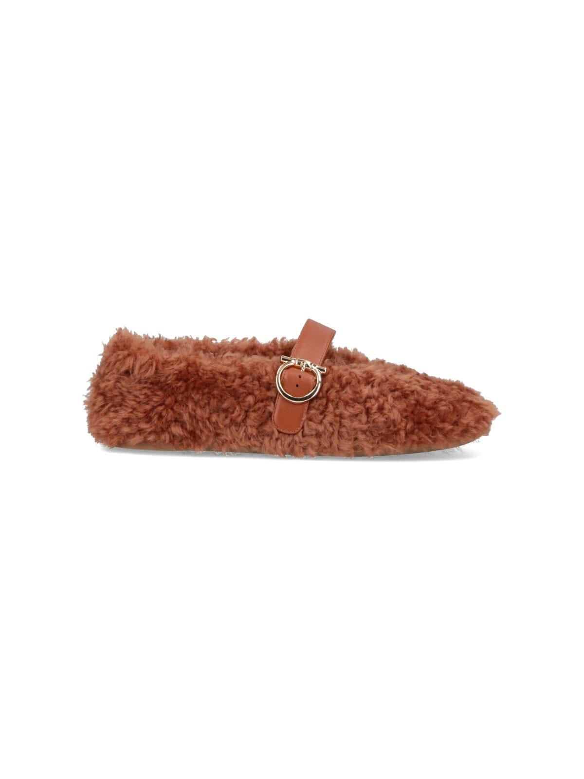ferragamo gancini shearling ballet flats