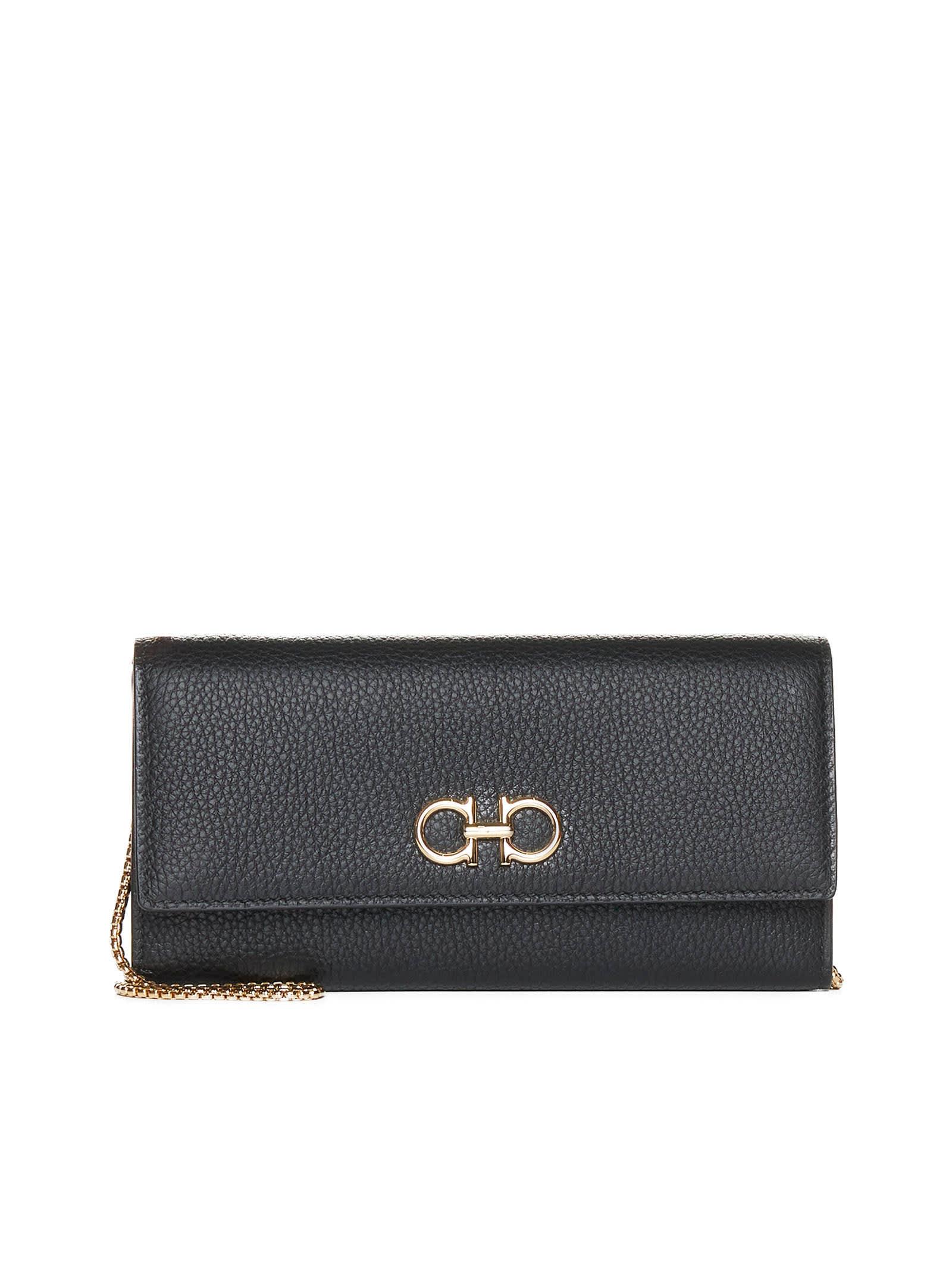 ferragamo gancino soft leather wallet on chain