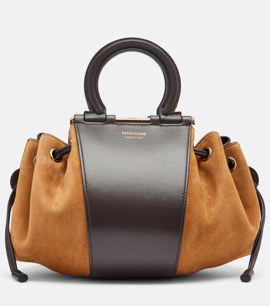 ferragamo gancio small suede bucket bag