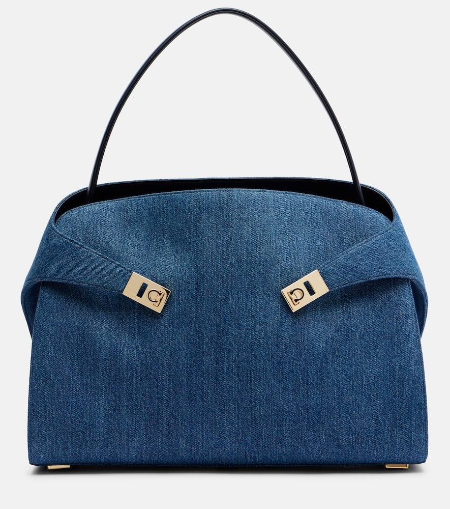 ferragamo hug large denim tote bag