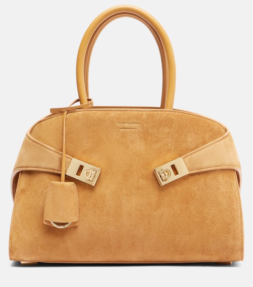 ferragamo hug medium suede tote bag