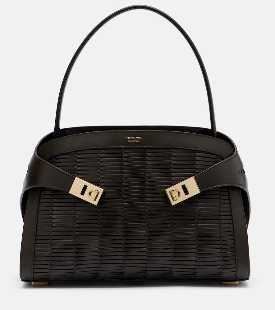 ferragamo hug medium woven leather shoulder bag