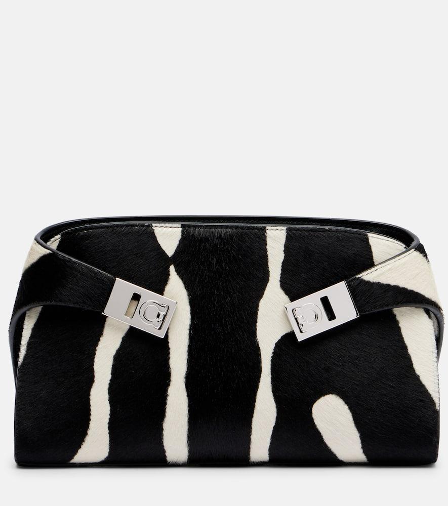 ferragamo hug printed calf hair clutch