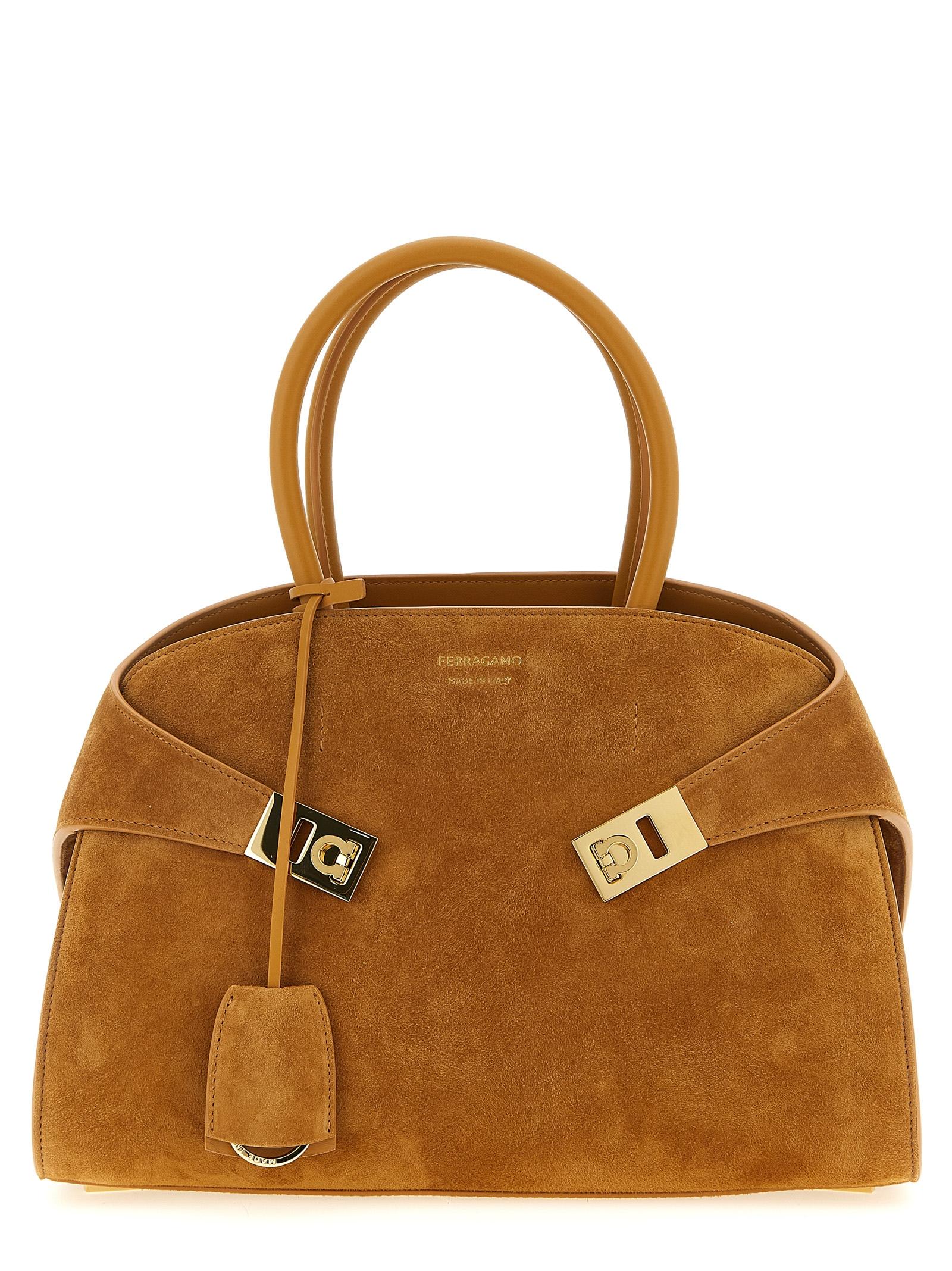 ferragamo hug th s handbag beige goat leather calf hand bags - women