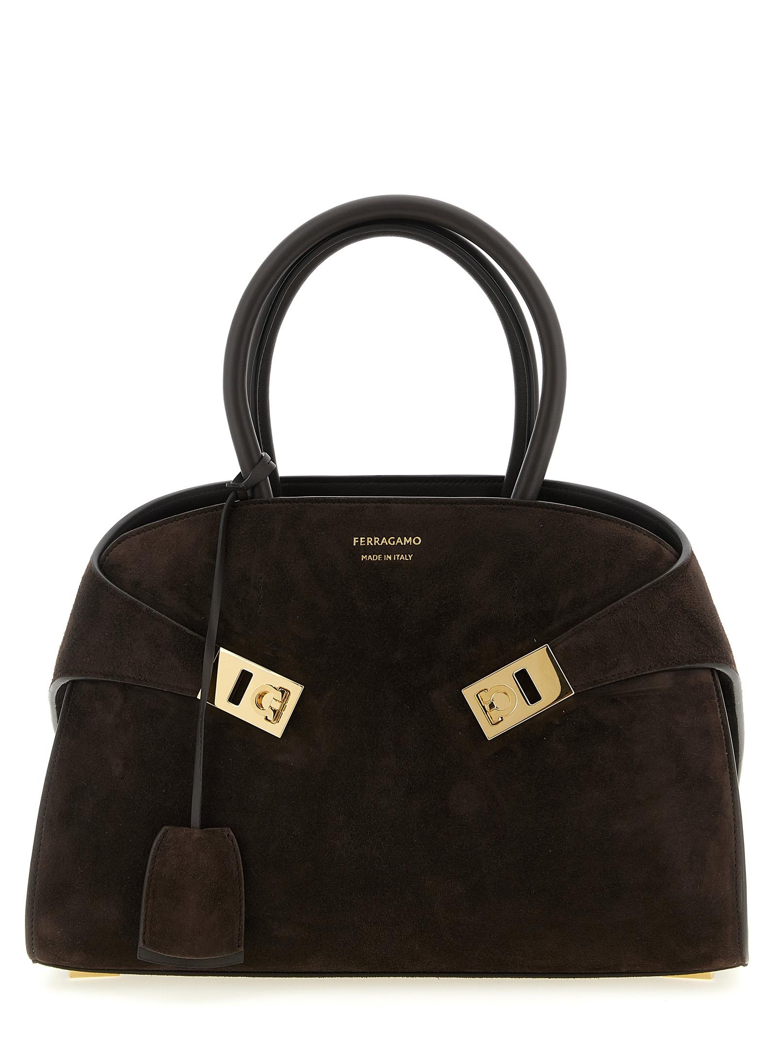 ferragamo hug th s handbag brown goat leather calf hand bags - women