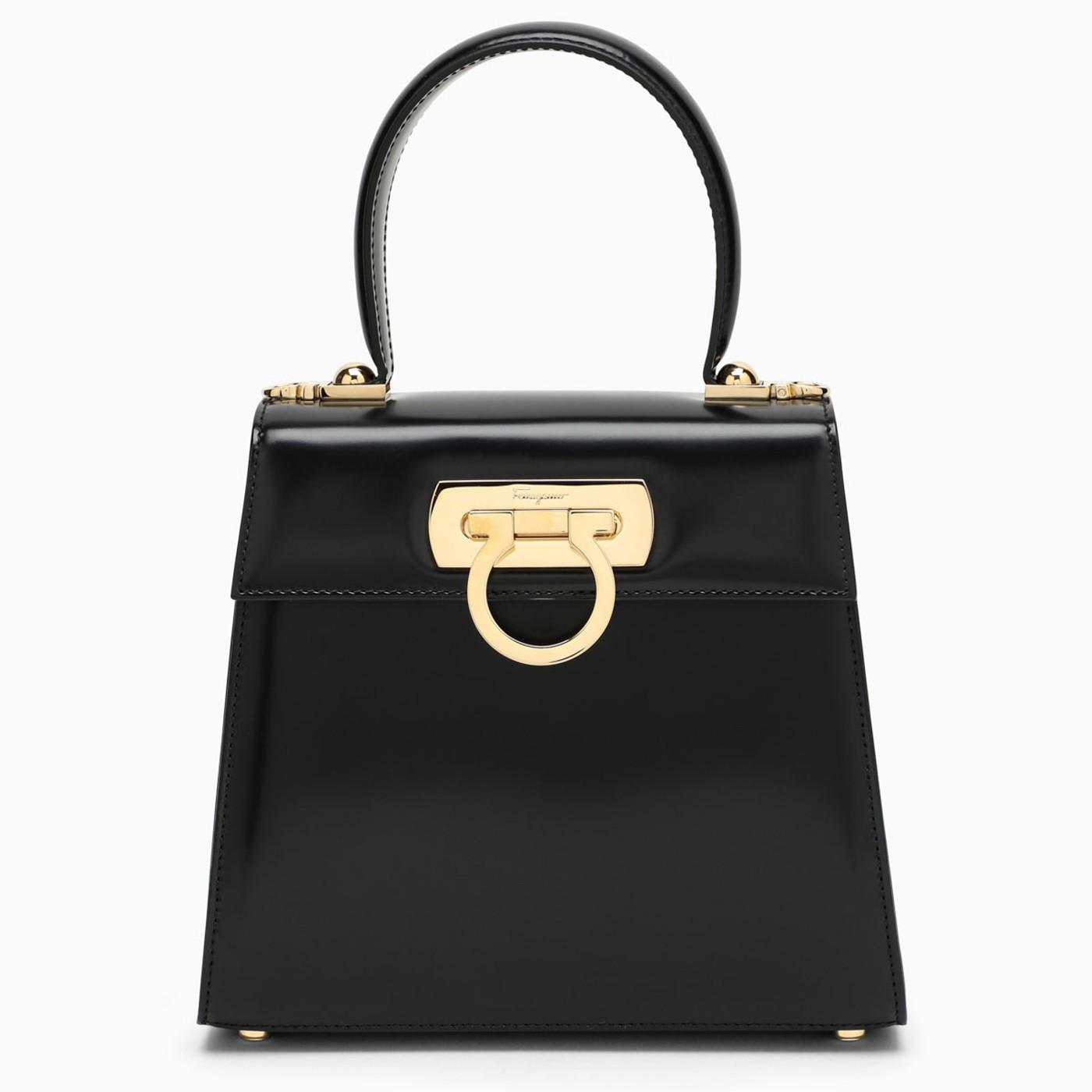 ferragamo iconic black top handle bag