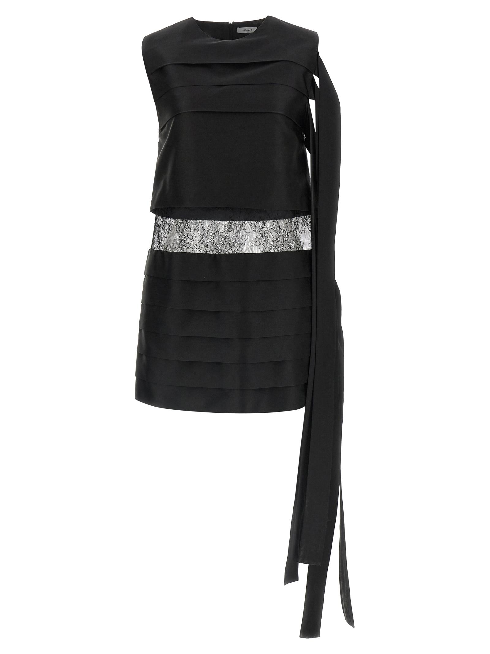 ferragamo lace insert dress black silk - women