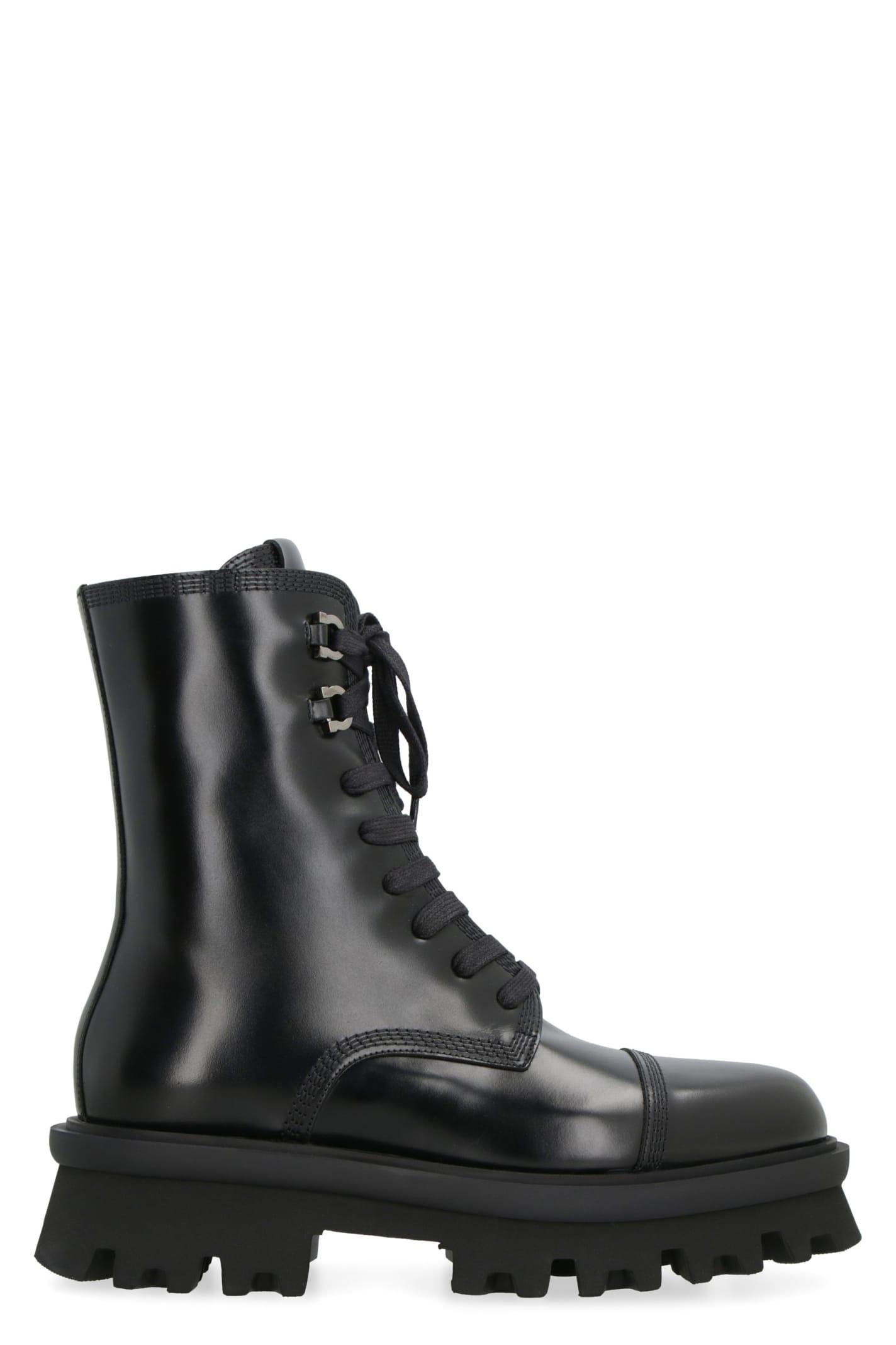 ferragamo leather combat boots