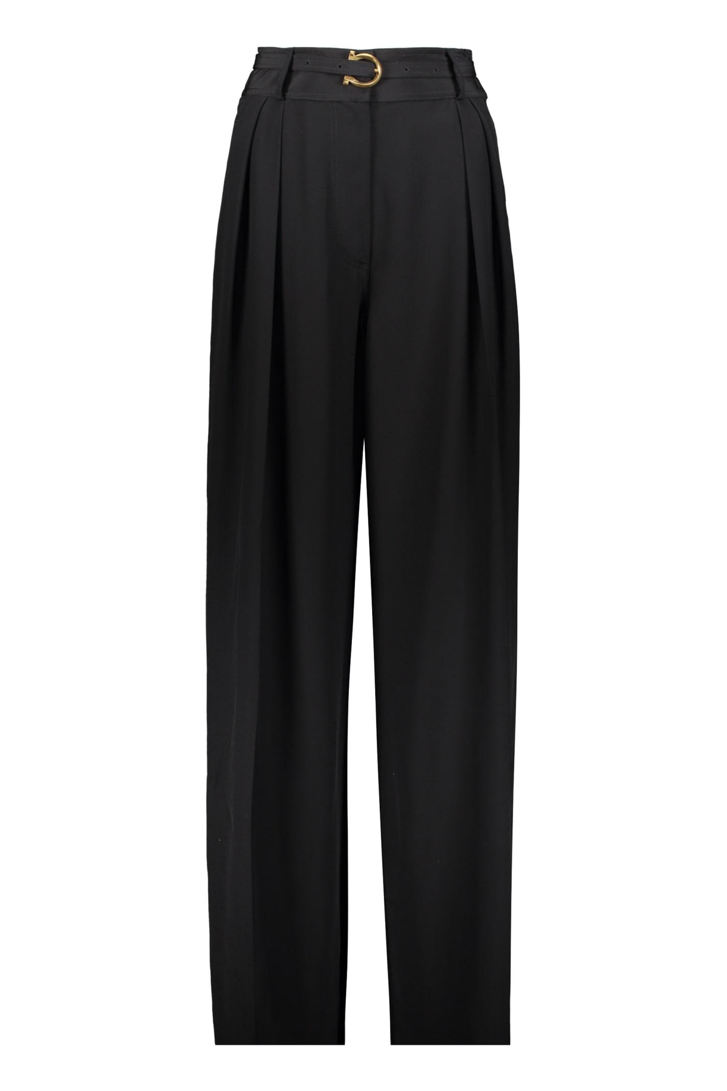 ferragamo logo belt silk pants