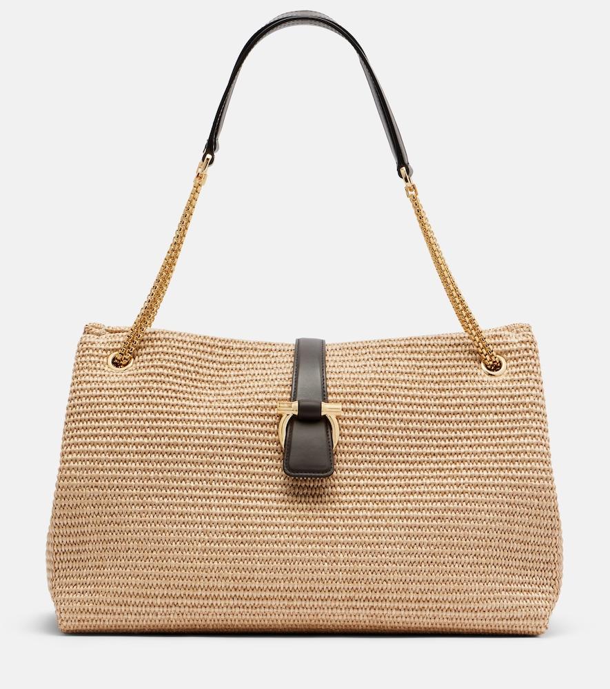 ferragamo medium raffia shoulder bag