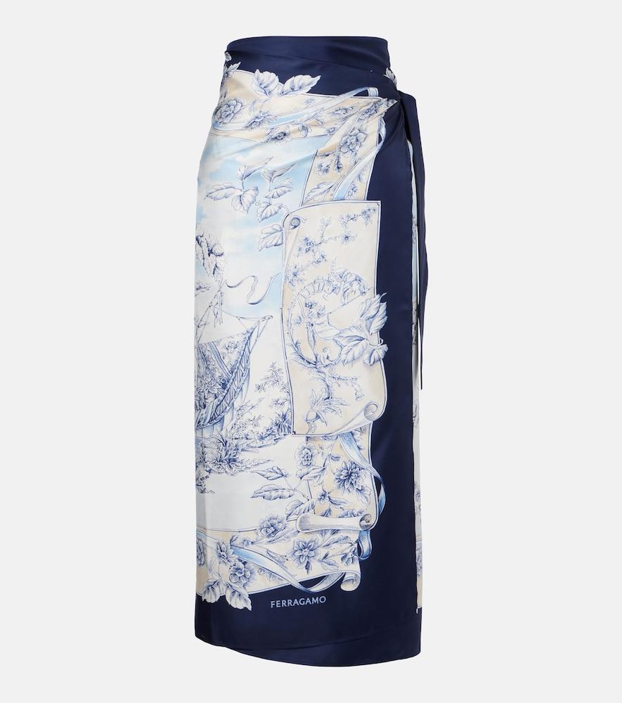 ferragamo printed silk wrap skirt