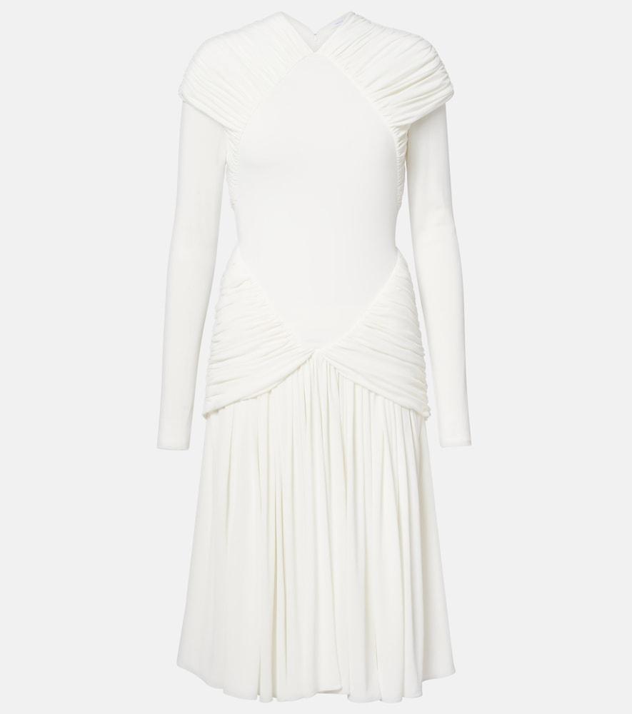 ferragamo ruched crêpe jersey midi dress