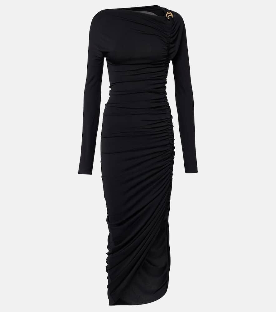 ferragamo ruched jersey midi dress