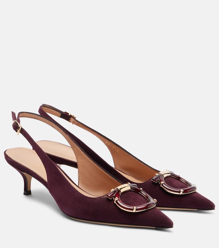 ferragamo sara 40 gancini suede slingback pumps