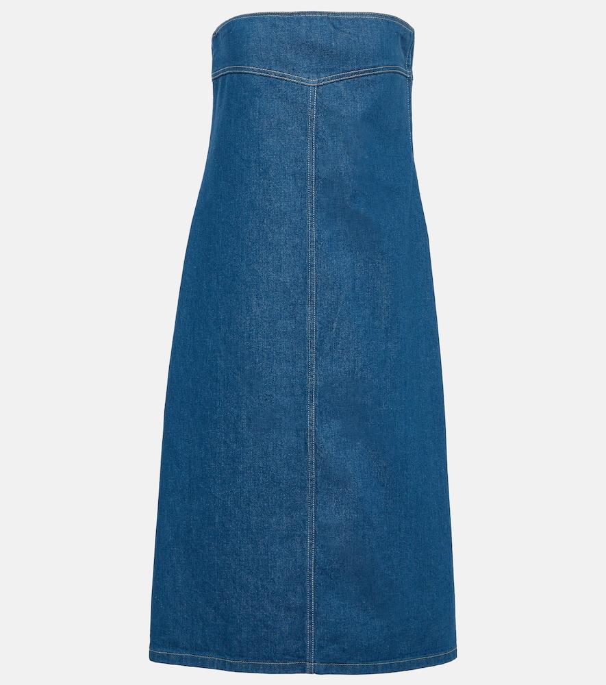 ferragamo strapless denim midi dress