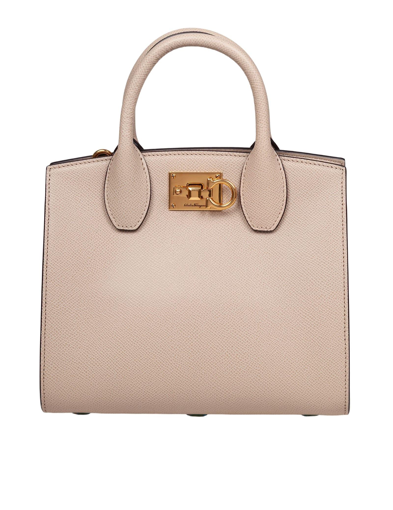 ferragamo studio box bag in hammered leather daino color