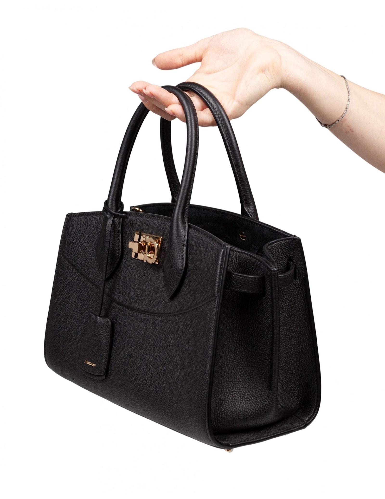 ferragamo studio hammered leather handbag, black